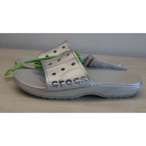 Crocs 209210 Men's Sz 5 Women's Sz 7 Silver Metallic Baya II Slides Sandals - Picture 6 of 8